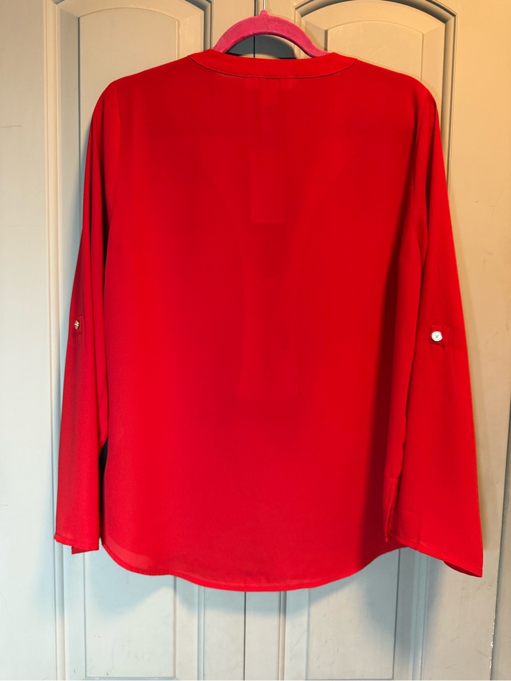 Michael Kors Bright Red Zip-Pocket Long Sleeve Blouse - Picture 4 of 5
